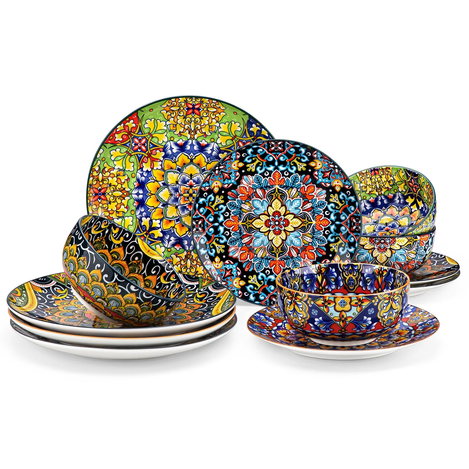 vancasso 12-Piece Ceramic Dinnerware Set – Bohemian Double-Sided Design
