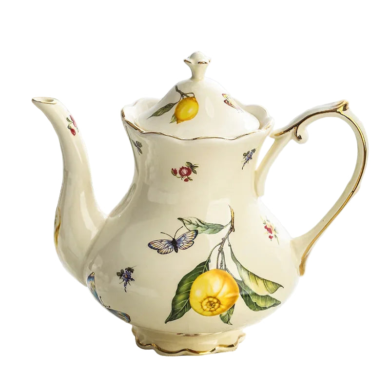 European Style Ceramic Mug, Cup & Saucer Set with Teapot – Lemon Pattern