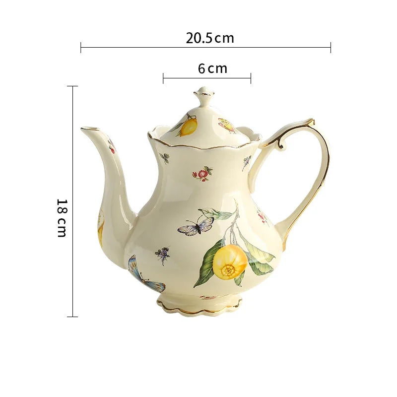 European Style Ceramic Mug, Cup & Saucer Set with Teapot – Lemon Pattern